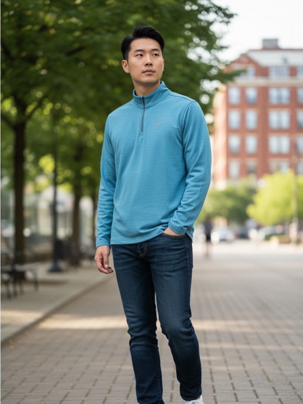Nike Dri-FIT Men's Blue Moisture Wicking 1/4 Zip Pullover Long Sleeve Top Sz M